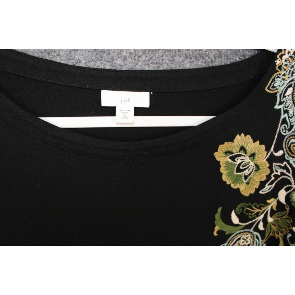 J JILL Embroidered Top Women's Size XL Petite Black Floral Paisley Long Sleeve - Picture 5 of 7